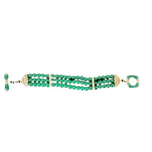 Sterling Green Rhinestone 3-Strand Toggle Bracelet